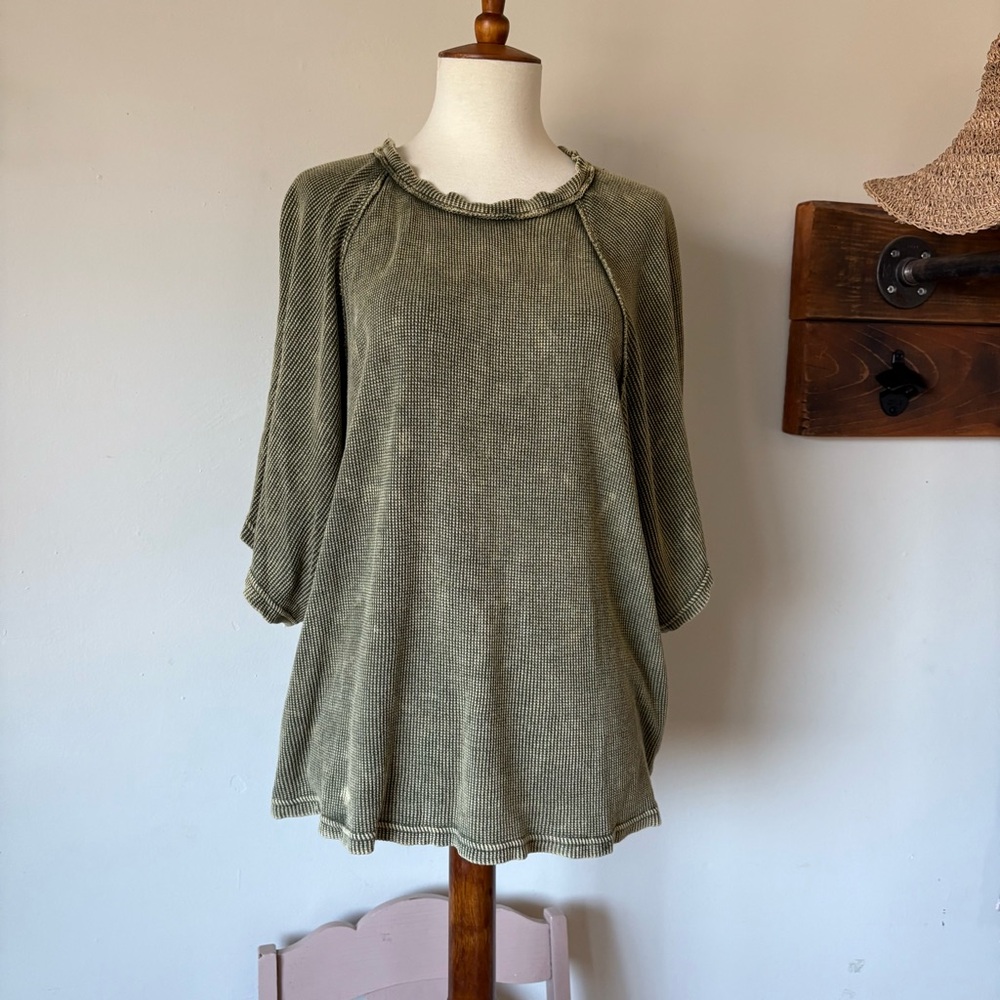 Anthropologie Pilcro Oversized Waffle Knit Top Size Small Boxy Grunge Boho